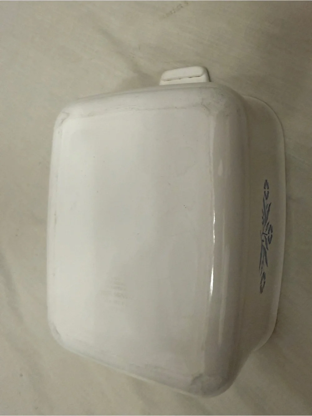 Corningware White Baking Dish with Blue Floral Motif